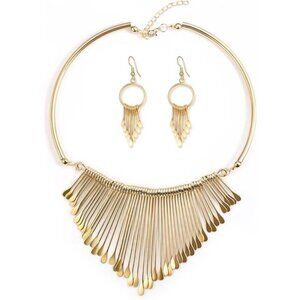 Gold Tassel Choker Necklace | Ethnic Tribal Chunky Bib Statement